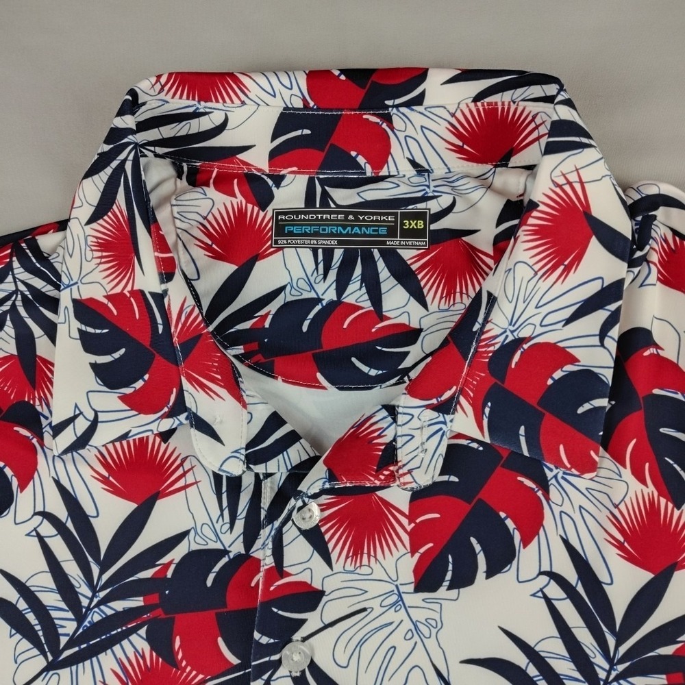 Roundtree & Yorke Performance Shirt Men 3XB Red Tropical S/S Polo Golf Stretch